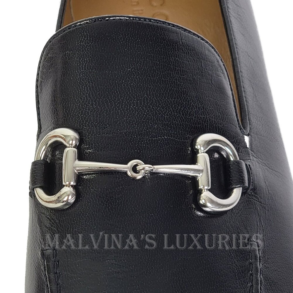 GUCCI SHOES MENS BLACK LEATHER LOAFERS w SILVER TONE HORSEBIT sz 13 13.5 US - Picture 10 of 15